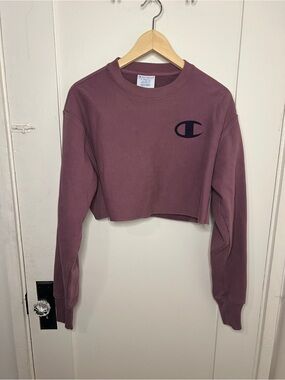 Champion Women's Cropped Crewneck Sweatshirt - Mauve with Velvet Details